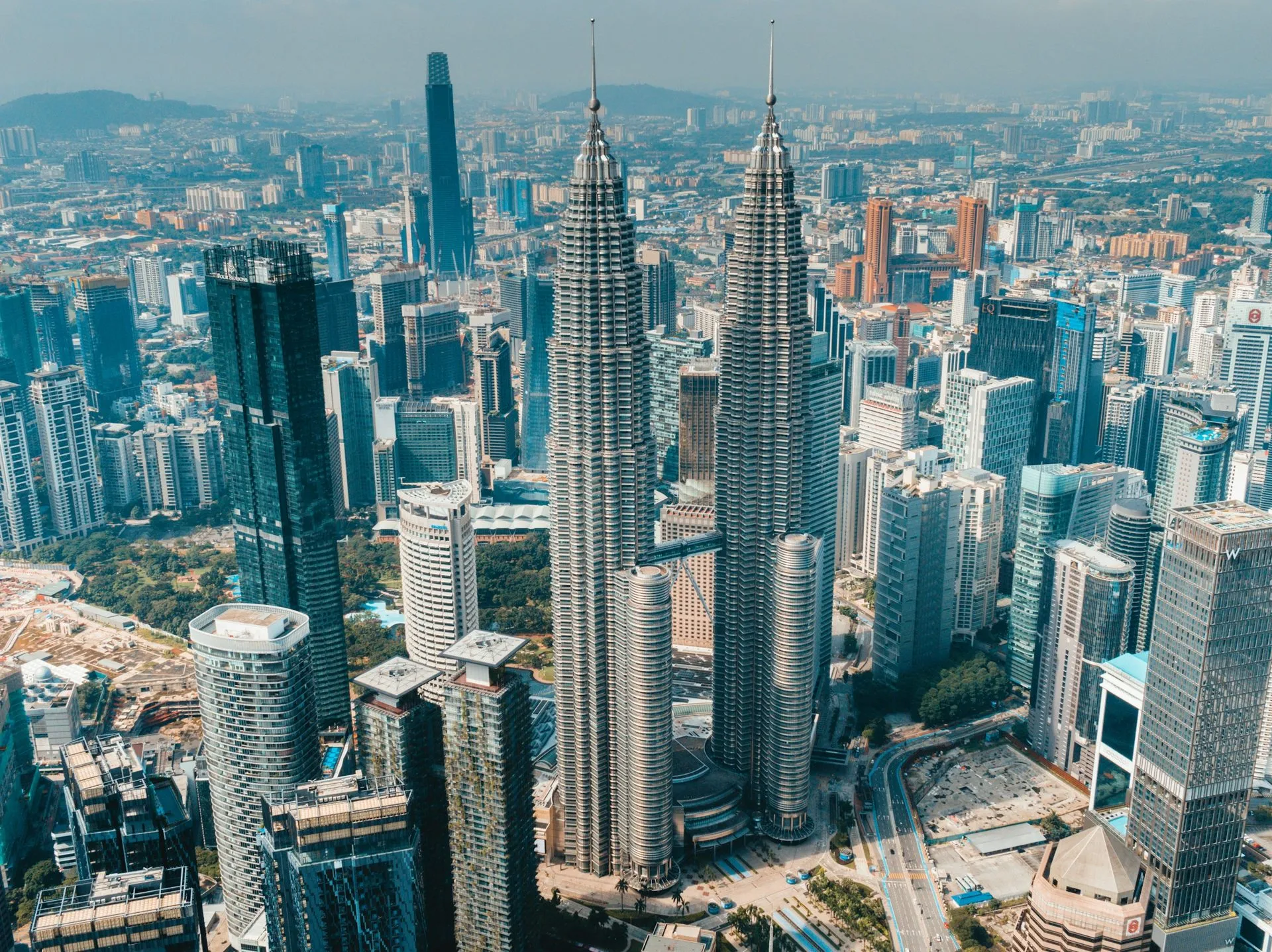 Aerial view of Kuala Lumpur and the Petronas Twin Towers